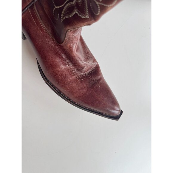 OAK TREE FARMS Dark Brown Embroidered Leather Cowboy Boots, Size 9.5 - Picture 3 of 16